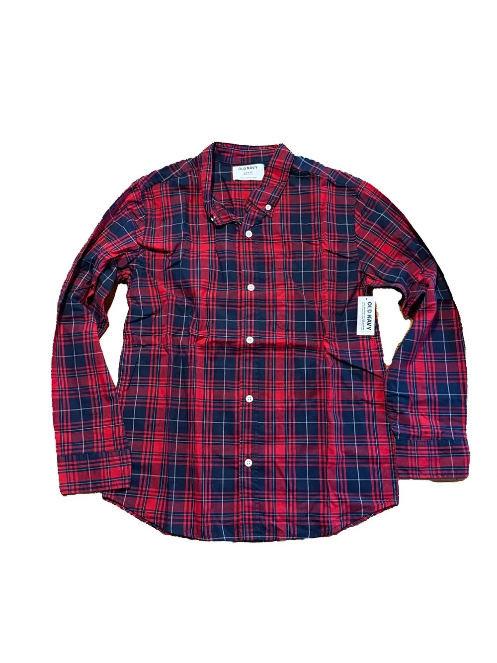 Old Navy Kids Red & Black Plaid Button-Down Dress Shirt Youth XL 14/16